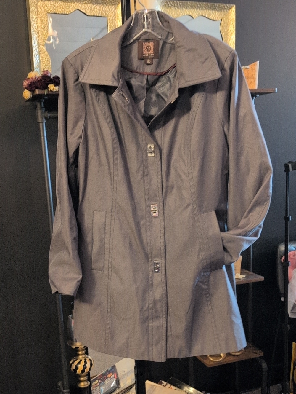 Anne Klein Slate Gray Lightweight Trench Coat
